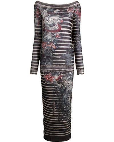 Jean Paul Gaultier Maxi-jurk Met Print - Grijs