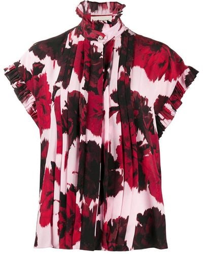 Alexandre Vauthier Floral Print Ruffle Neck Shirt - Red