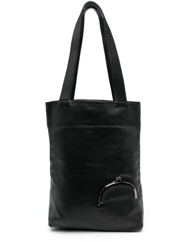 Yohji Yamamoto Clasp Leather Tote Bag - Black