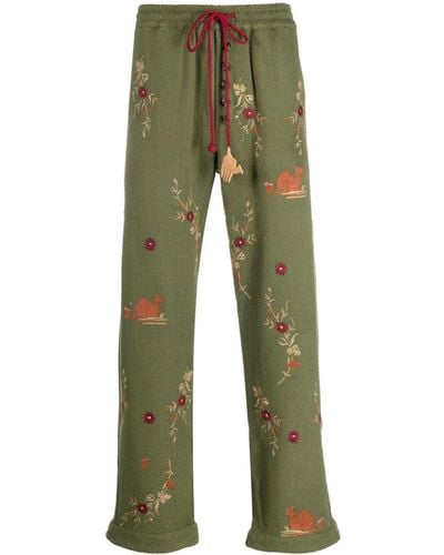 BAZISZT Floral-print Cotton Loose-fit Trousers - Green