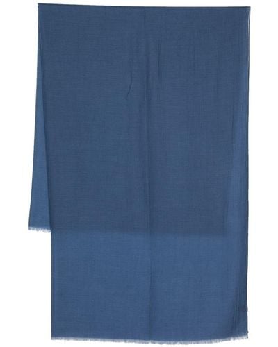 Colombo Twill-weave Frayed Cashmere-silk Scarf - Blue