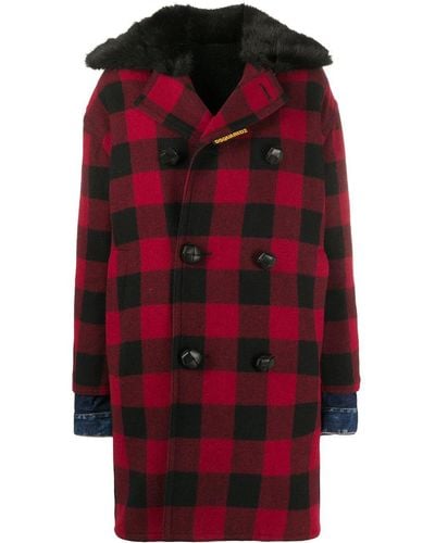 DSquared² Double-breasted Checked Coat - Red