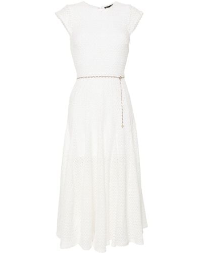 Maje Belted Open-knit Maxi Dress - White