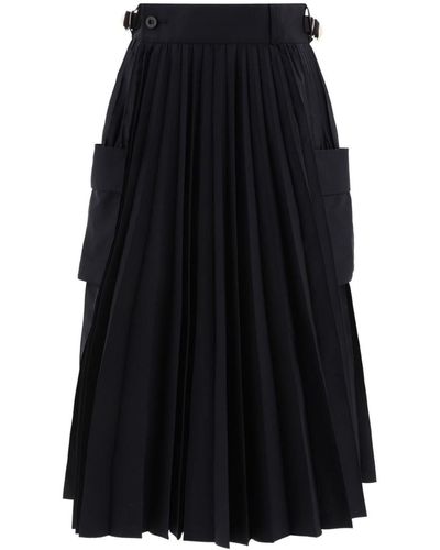 Sacai X Thomas Mason Pleated Cotton-poplin Skirt - Black