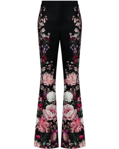 Alice + Olivia Pantalon évasé Olivia à fleurs - Noir