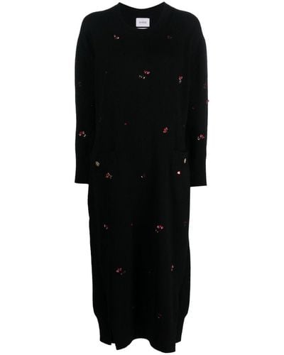 Barrie Floral-embroidery Cashmere Dress - Black