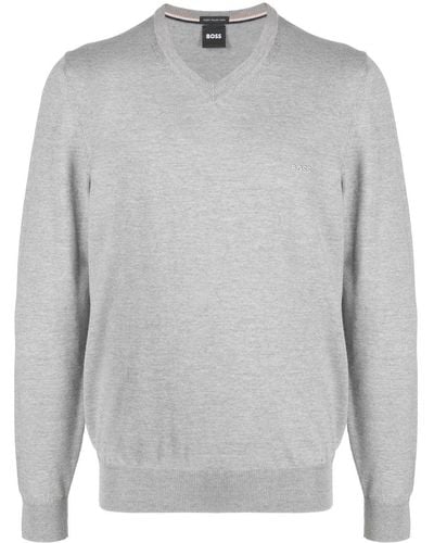 BOSS Pullover mit V-Ausschnitt - Grau