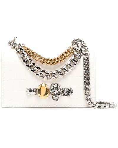 Alexander McQueen Ivory Jeweled Satchel Mini Bag With Chain - Gray