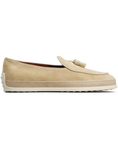 Tod's Gomma Suede Mocassin Loafers - Natural