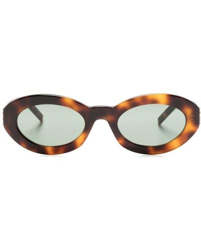 Saint Laurent Monogram Hinge Oval-frame Sunglasses - Brown