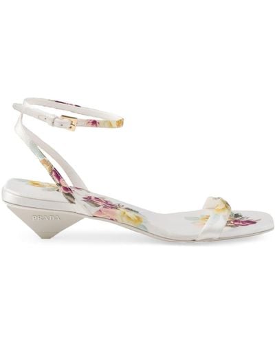 Prada 35mm Floral-print Satin Sandals - White