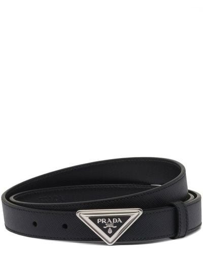Prada Logo-buckle Saffiano Leather Belt - Black