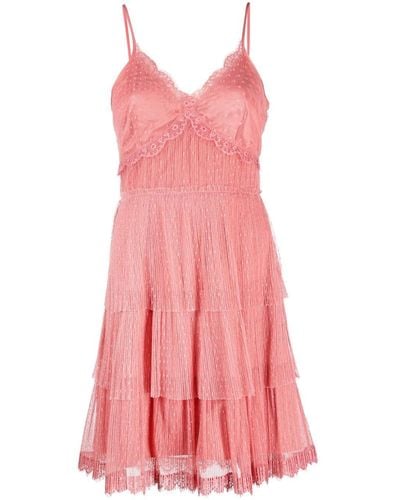 Twin Set Lace-trim Ruffled Mini Dress - Pink