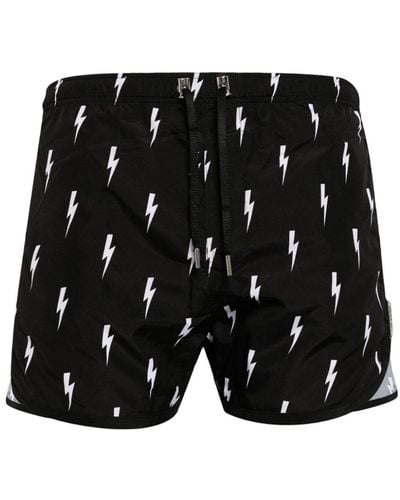 Neil Barrett Lightning-print swim shorts - Noir