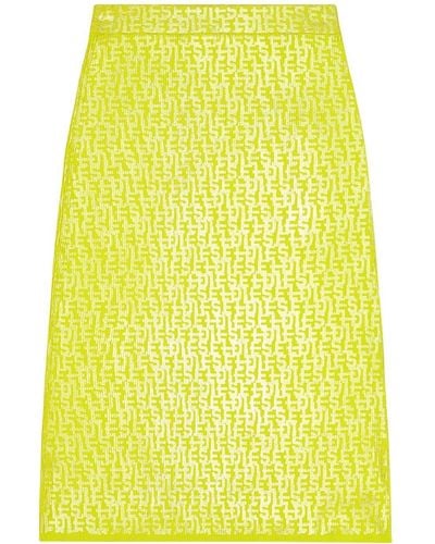 DIESEL M-ikaria Monogram-print Knitted Midi Skirt - Yellow