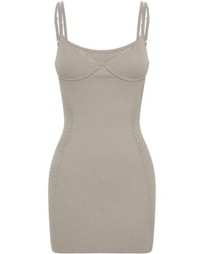 Dion Lee Serpent Lace-panel Ribbed-knit Minidress - Grey