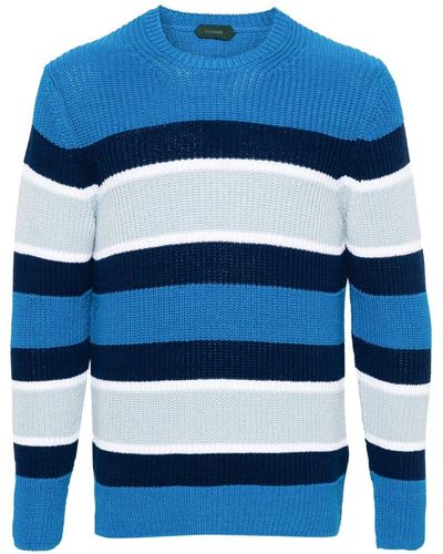 Zanone Striped Ribbed-knit Jumper - Blue