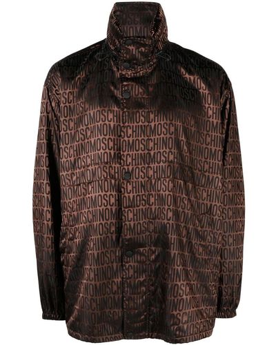 Moschino Monogram-jacquard Hooded Jacket - Brown