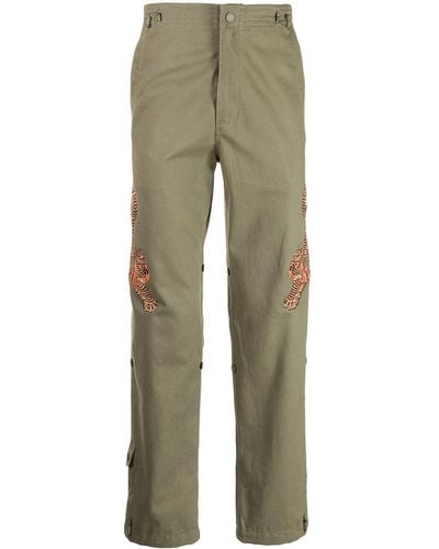 Maharishi Tiger-embroidered Straight-leg Pants - Green