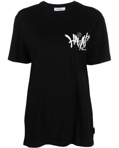 Philipp Plein Hawaii-print Long-line T-shirt - Black