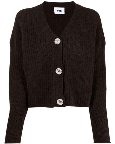 Rus Bhed-effect Ribbed-knit Cardigan - Black