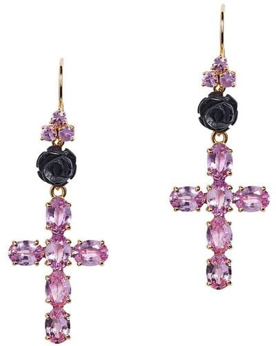 Dolce & Gabbana Family Earrings With Rose And Cross Pendant - White