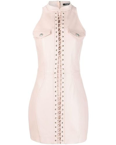 Balmain Sleeveless Leather Minidress - Pink