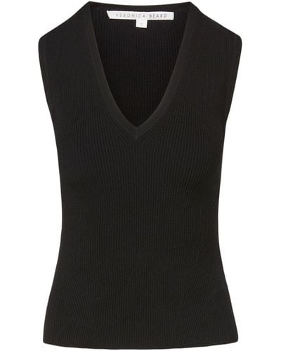 Veronica Beard Sid Ribbed-knit Top - Black
