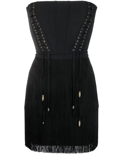 Elisabetta Franchi Bustier Fringe Detailing Dress - Black