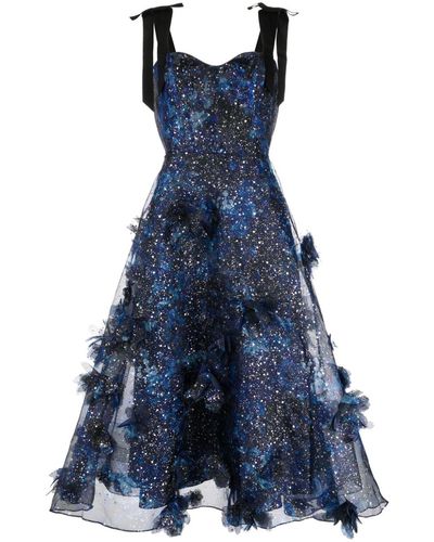 Marchesa Foiled Garden Midi Dress - Blue