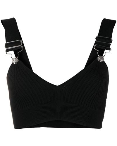 Moschino Buckle-straps Ribbed Cropped Top - Black