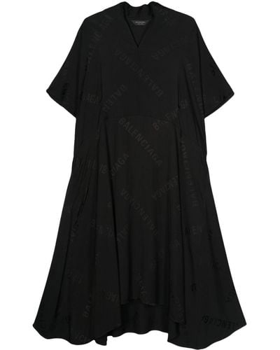 Balenciaga Robe évasée à logo en jacquard - Noir