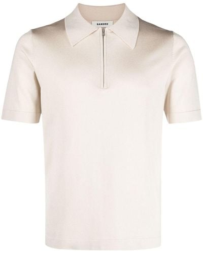 Sandro Short-zip Piqué-weave Polo Shirt - Natural