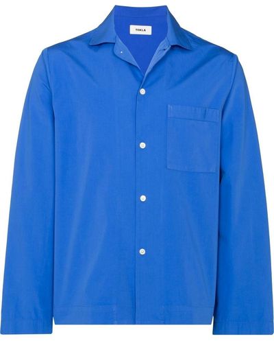 Tekla Organic Cotton Pajama Shirt - Blue