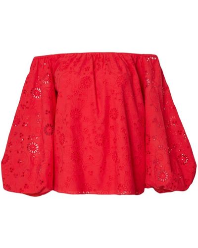 Carolina Herrera Blouse en coton à broderie anglaise - Rouge