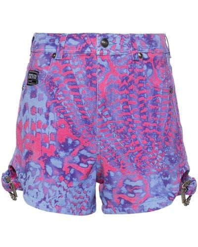 Versace Animalier Denim Shorts - Purple