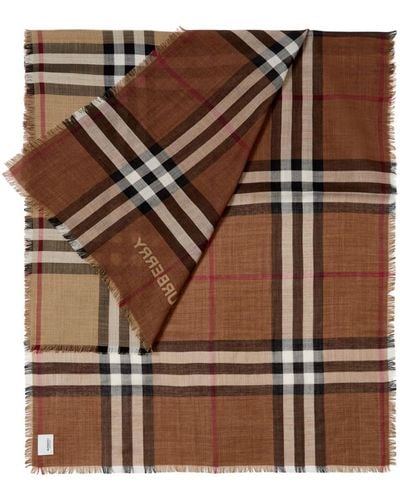 Burberry Check-print Wool-silk Scarf - Brown