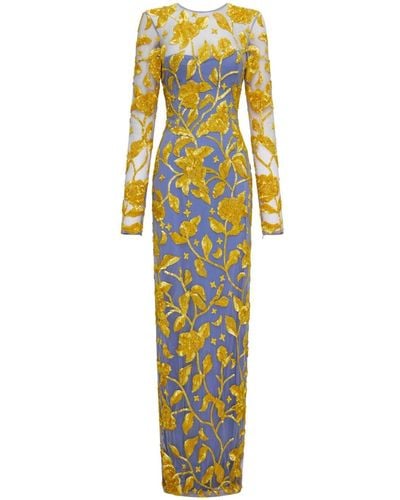 Rachel Gilbert Arya Sequinned Gown - Yellow