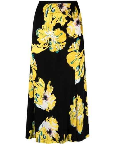Diane von Furstenberg Painted Blossom-print Midi Skirt - Yellow