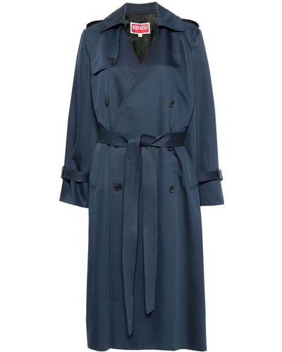 KENZO Double-breasted Belted Trench Coat - Blue