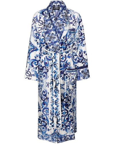 Dolce & Gabbana Majolica-print Silk House Coat - Blue