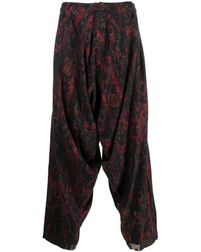 Yohji Yamamoto Floral-print Tailored Pants - Black