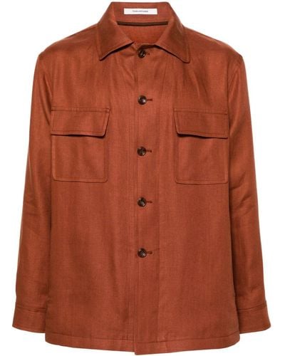 Tagliatore Button-down Linen Shirt Jacket - Brown