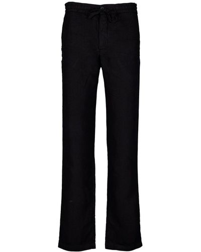 120% Lino Drawstring Linen Trousers - Black