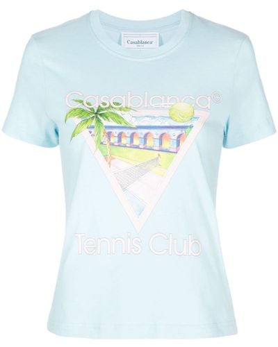 Casablancabrand Tennis Club-print Cotton T-shirt - Blue