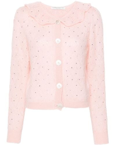 Alessandra Rich Rhinestone-detailed Pointelle-knit Cardigan - Pink