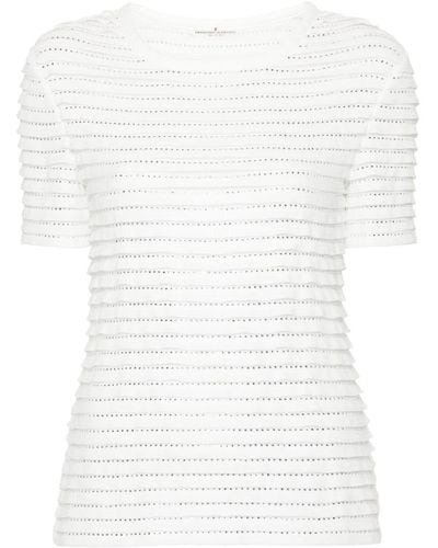 Ermanno Scervino Top con volantes y aplique de cristal - Blanco