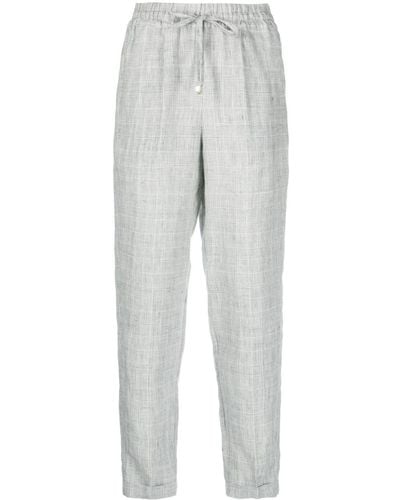 Kiton Plaid-pattern Linen Cropped Pants - Gray