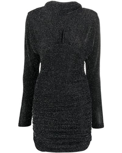 Saint Laurent Glittery Draped-back Mini Dress - Black