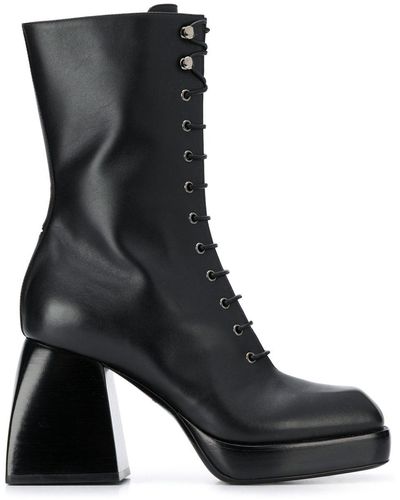 NODALETO Black Lace-up High Heel Boots